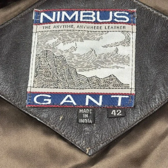 VTG. Nimbus Gant Leather Jacket Men 42 Brown Bomber Flight Heritage Retro RARE